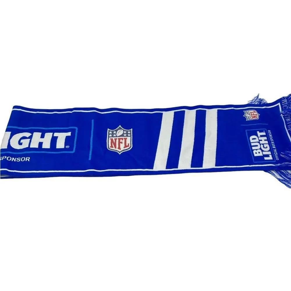 NFL Budlite Scarf Blue White New In Bag Spell Out Fringe